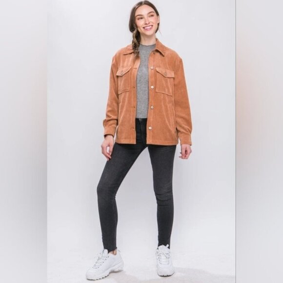 Love Tree Western Country Boho Corduroy Oversized Pocket Shacket Jacket M - Picture 2 of 10